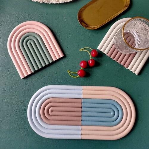 Nordic Style Silicone Removable Rainbow Coasters Insulation Pads Cup Mat Plate Non Slip Placemat Home Decor Kitchen Accessories