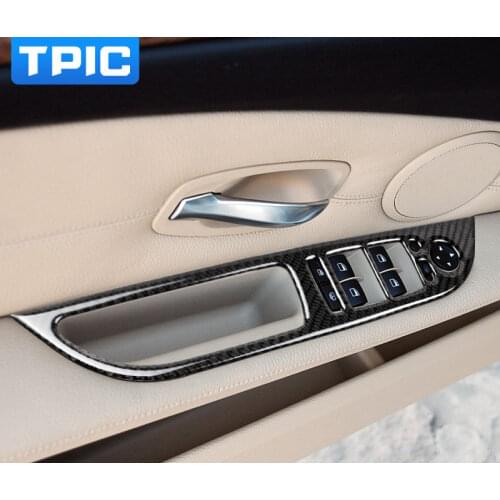 Carbon Fiber Car Window Lifter Control Frame Window Switch Decor Armrest Panel Refit Sticker for BMW e60 5 series 2008-2010