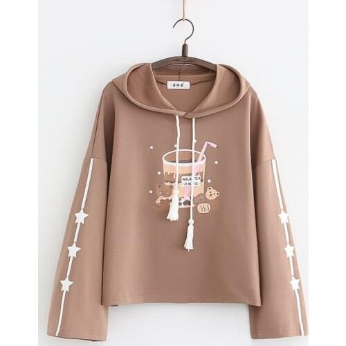 Harajuku Funny Graphic Hoodies Women Kawaii Cartoon Bear Print Hooded Sweatshirt Girls Cute Vintage Clothes 2021 Teens Pullover
