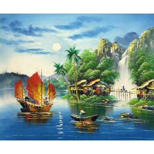 Ultra Low Price Sale 100% Hand Painted Modern Abstract Canvas Oil Painting Chinese Village Landscape Wall Art Picture HomeDecor