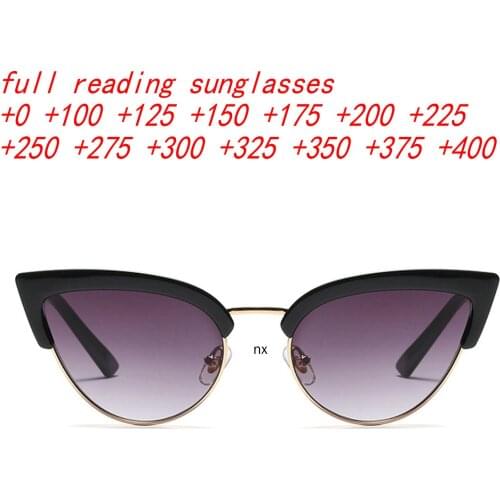 Vintage Square Full Cat Eye Reading Sunglasses Womens Big Frame Eyeglasses Magnifying Reader Sun Glasses with Diopter NX