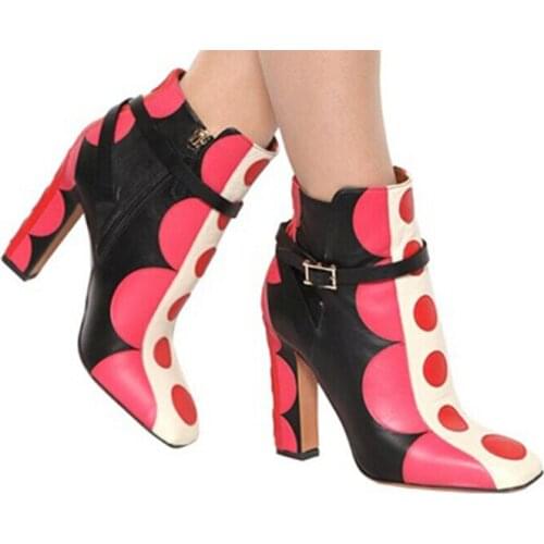 Free Shipping 2018 New Arrival Women Famous Boots Fashion Color Matching Side Zipper Thick High-heeled Boots, Large Size US11