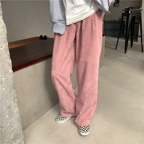 Hzirip Korean Solid Corduroy Trousers High Waist Straight Wide Leg Pants 2021 Loose Casual Autumn Office Lady Fashion Elegant