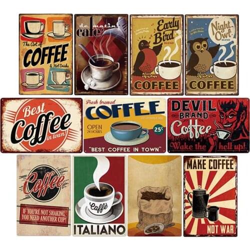 Coffee Tin Sign Vintage Metal Plaque Kitchen Coffee Bar Cafe Retro Posters Pub Wall Decorative Plates Home Decor 20*30 cm