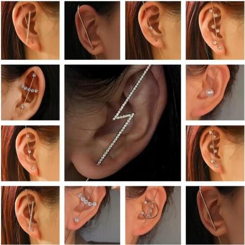 1PCS Ear Wrap Hook Crawler Earrings Crystal Stud Earring for Women Jewelry Zircon Leaves Piercing Earrings Engagement Gifts