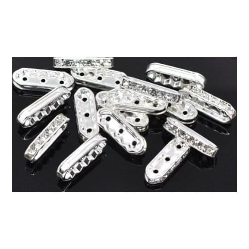 100pcs/set DIY Jewelry Making Silver Gold Rhinestone 3 Hole Spacer Bars 21x7.5mm