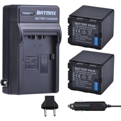 2Pcs 2500mAh VW-VBN260 VW VBN260 Battery +Charger Kits for Panasonic VW-VBN26 HC-X800, HC-X900, VW-VBN390 VBN130 HC-X910 HC-X920