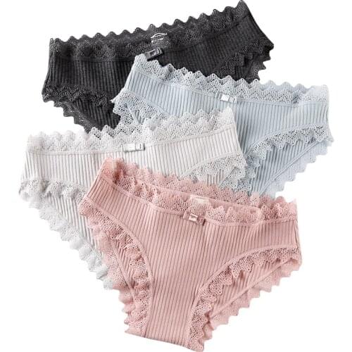 3Pcs/lot Sexy Lace Panties Women Cotton Comfort Underwear Seamless Solid Girls Briefs Cute Bow Soft Breathable Female Lingerie