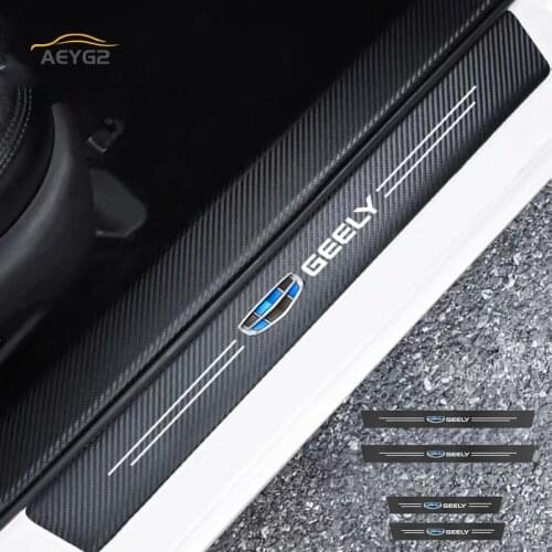 4pcs Carbon Fiber Car Door Sill Protected Vinyl Decals Stickers For Geely Atlas Boyue Borui NL3 EX7 Emgrand EC7 GC9 SUV GT GL GS