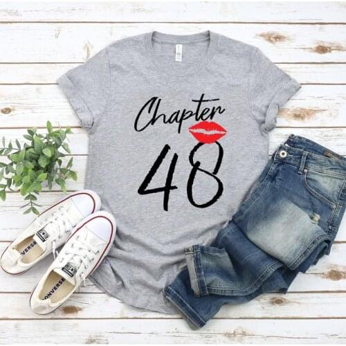 48th Birthday Women Chapter Gift tshirt Women Cotton O Neck Shirt Red lips pattern Print T-shirt Casual Short Sleeve Female goth