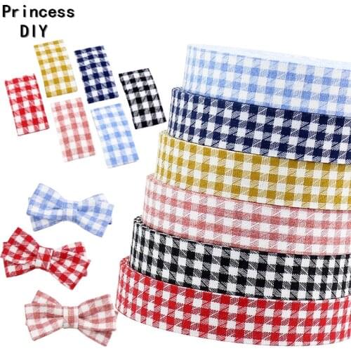 5M/Lot 10 25 40mm Hand Craft Material Red Polyester Fabric Cotton Plaid Ribbon DIY Hair Bow Accessory Dog Collar Check Riband