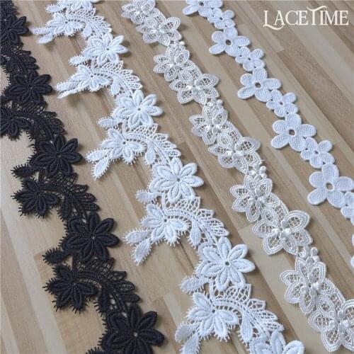 5 Yards Hot Sale Crochet Cotton And Polyester Venice Lace Ribbon Trim In White/Black For Bridal Headpiece, Costume Design