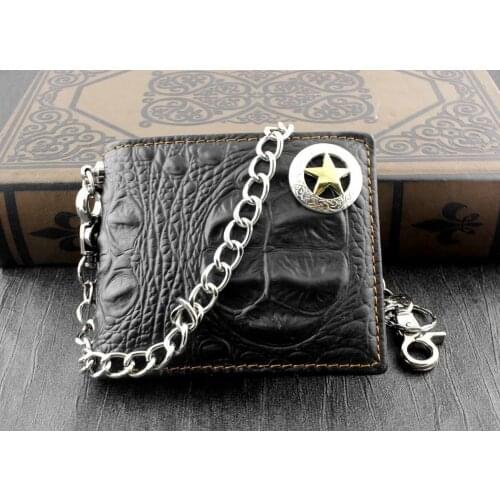 Aligator Skin Style with Star Concho Mens Biker Leather Chain Wallet Money Clip