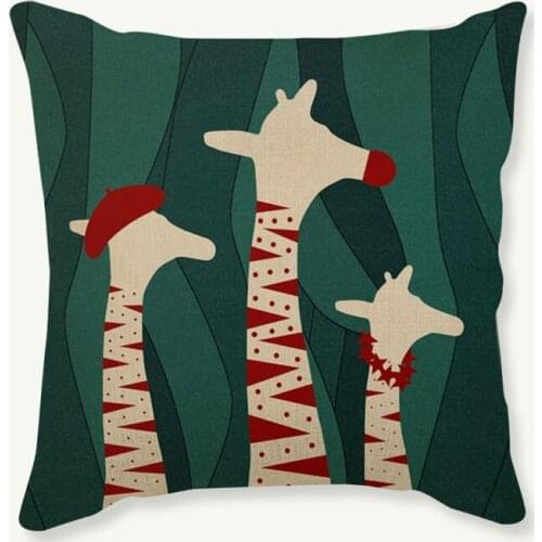 Cotton Linen Cushion Cover Sofa Car Office Home Decorative Pillow Cover New Year Christmas Deer flowers elk Cushion Covers