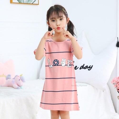 Babes Cartoon Letters Love Pajama Dresses Soft Cotton Pink Nightgowns for Girls Children Sleepwears for 4-14Y Girls Clothing