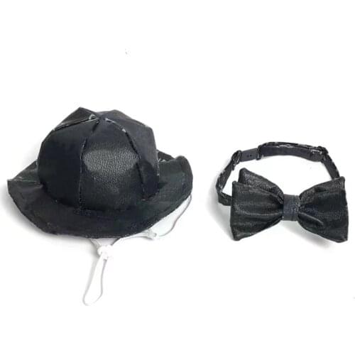 Leather Hat for French Bulldog Yorkies Bow Tie Puppy Accessories Pug Shooting Props Dropshipping PC2106