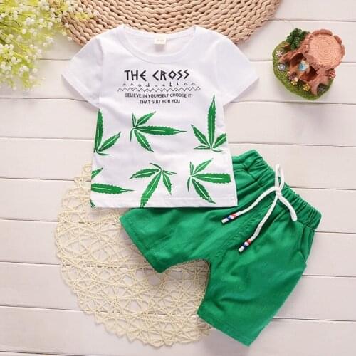 Summer Children Boys Girls Clothing Sets Kids Leaf T-Shirt Shorts 2Pcs/Sets Toddler Leisure Sport Suits Baby Cotton Tracksuits