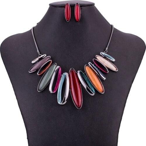 MS1505081 Fashion Jewelry Sets Classic Design Rainbow Color High Quality Lead&Nickle Free Metal Choker Necklace Earrings Set New