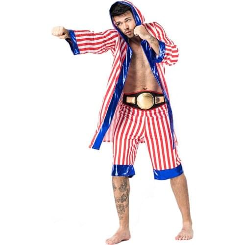 Red Stripes Man Boxer Suit Cosplay Halloween Sportswear Costumes Carnival Purim Masquerade Masked Ball Nightclub Bar Party Dress