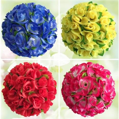 New (20cm) Artificial Silk Flower Ball Centerpieces Silk Rose Decorative Hanging Flower Ball Wedding Kissing Ball Pomander Decor