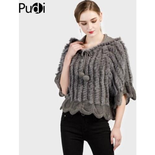 CT7023 The New Fashion Rabbit Fur Knitted Coat Russian Womens Sweater With Hood Grey