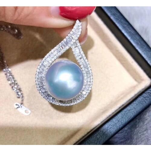 D116 Fine Jewelry S925 Silver Natural Fresh Water White Pearl 12-11mm Pendants Necklaces for Women FIne Pearls Pendants