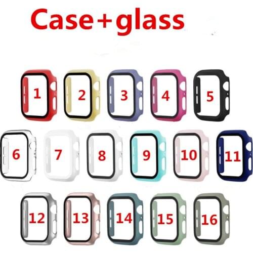 Full cover for Apple Watch series 5 4 3 2 matte Plastic bumper hard frame case with glass film for iWatch screen protector