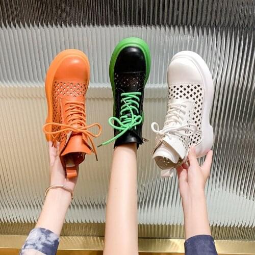 Hot Colorful Loli Martin Boots Womens Summer Hollow Out Ankle Boot Fashion Kawaii Lolita Shoes Gothic Mid Heel Platform Lace Up