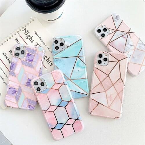 Luxury Geometric Gold Line Marble Texture Phone Cases For iPhone 11 12 Pro XS Max X XR 7 8 Plus SE 2 Shockproof Back Cover Coque