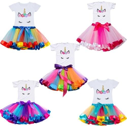 Colorful Tutu Skirts Summer Baby Girl Unicorn Sets Mini Pettiskirt Princess Party Skirts Birthday Gifts For Girls Rainbow Skirts