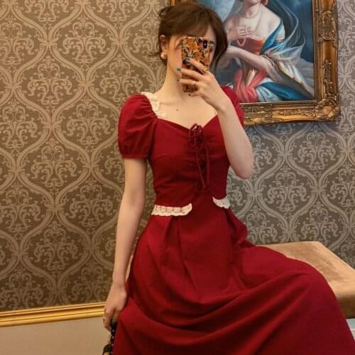 S-2xl Summer Women Dress Vintage Blue Red Long And Short Lacing A-line Bow-knot Retro Party Robes De Cocktail Dress 963034