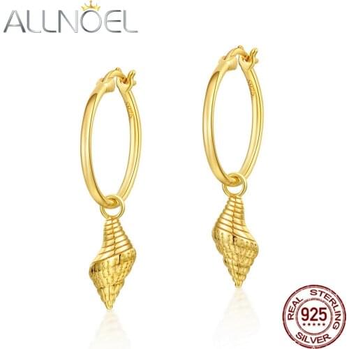 ALLNOEL 925 Sterling Silver Earrings Gold Plated Conch Spiral Pattern Whelk Earrings For Personalized Women Wedding Fine Jewelry