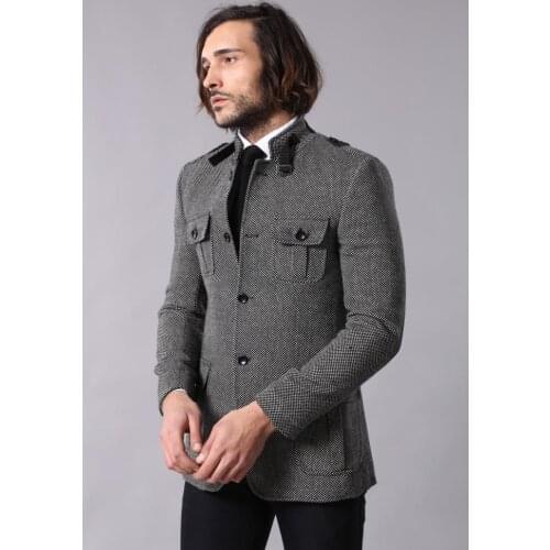 Mandarin Collar Cachet Grey Jacket