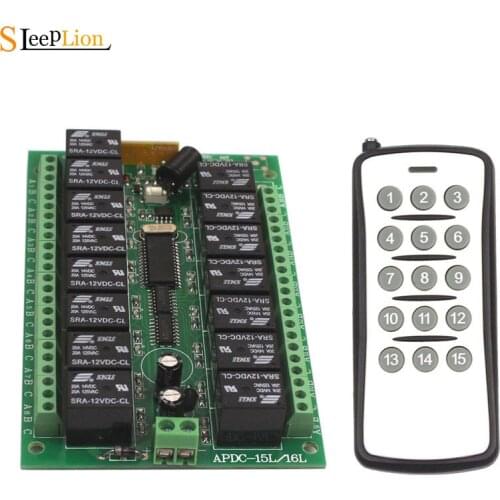 Sleeplion DC 12V 15 CH 15CH RF Wireless Remote Control Switch System,315/433.92 MHZ Transmitter Receiver 15CH 12V Relay Module