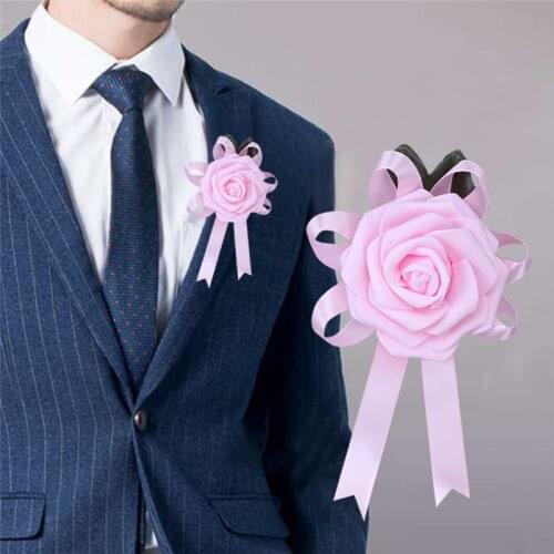 European And American Hot Sale Groom Suit Lapel Pin Bride Bridesmaid Wrist Corsage Handmade PE Rose Wedding Supplies 037