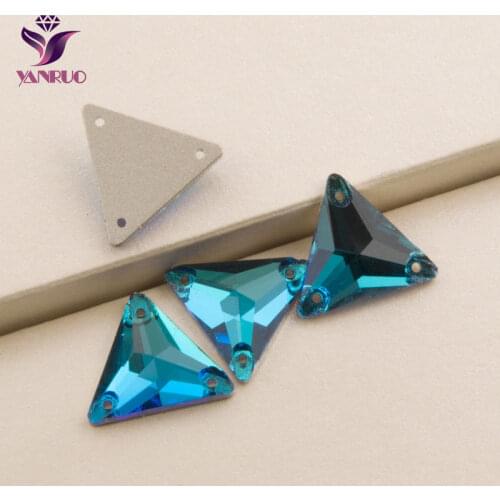 YANRUO Blue Zircon 3270 Triangle Sewing Crystal Rhinestones Sew on Beads Stoens for Prom Dress