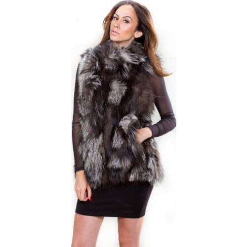 Ladies genuine fox fur waistcoat silver fox fur vest 100% fox fur coat winter warmth fashion European street style
