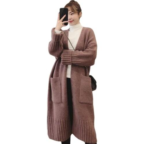 Autumn Winte Long Cardigans for Women Solid Loose Fad Female Sweaters Knitted Oversized Long Sleeve with Big Pockets Overcoat