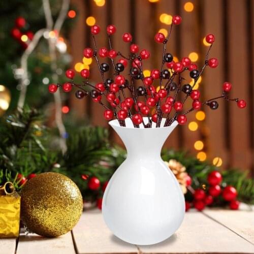 10PCS/setDIY Artificial Branch Plastic Flowers Artificial Red Berries Stems Christmas Tree Flexible Holly Berries Crafts Decor