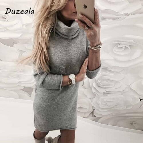 2021 Fashion Ladys Sweater Solid Turtleneck Sweater Long Casual Long Sleeve Pullove Dress Turtleneck Sueteres dress