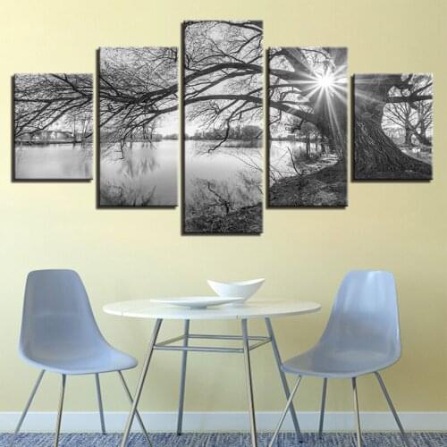 5 pcs Black White Landscape 5D Diy Diamond Painting Lakeside Tree Full Square Round Embroidery Mosaic Wedding DecorationZP-3949