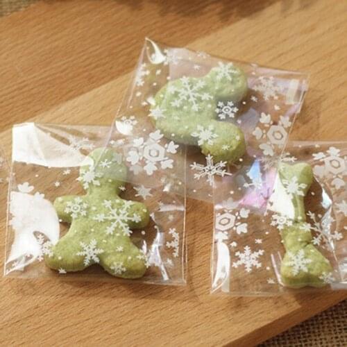 50 Pcs Christmas Snowflake Cookie&Candy Bag Self-Adhesive Plastic Bags For Biscuits Snack Baking Package Party Supplies