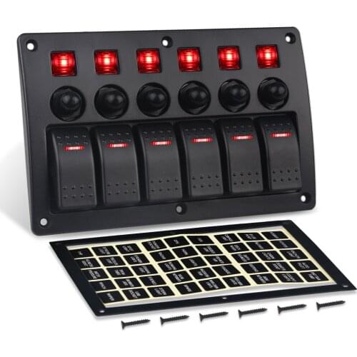 Auto Boat Rocker Switch Panel 12v With Stickers 6 Gang Vehicle Truck Led Switch Panel Circuit Breaker Waterproof
