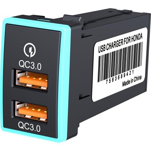 CHELINK Car Charger QC3.0 Socket 2Port USB Fuse Wire Car Accessories Voltmeter Adapter with Voltage Display for Honda(37mm*23mm)