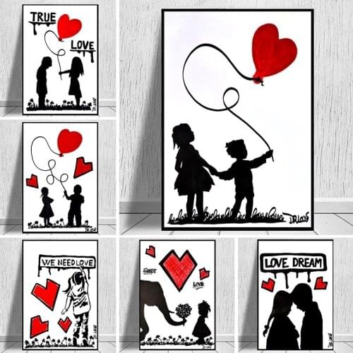 Banksy True Love Street Art Canvas Painting Girl Holding a Love Balloon Poster and Prints Wall Art Picture for Living Room Decor