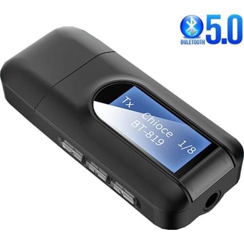 5.0 Bluetooth Adapter Wireless LCD Display USB Bluetooth Receiver Music Audio Transmitter for PC TV Car 3.5mm AUX Adaptador