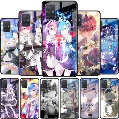 Phone Case for Samsung Galaxy A51 A71 A21s A31 A41 A10 A20 A30 A40 A50 A70 M31 M21 M51 Tempered Glass Cover Anime Rem Re Zero