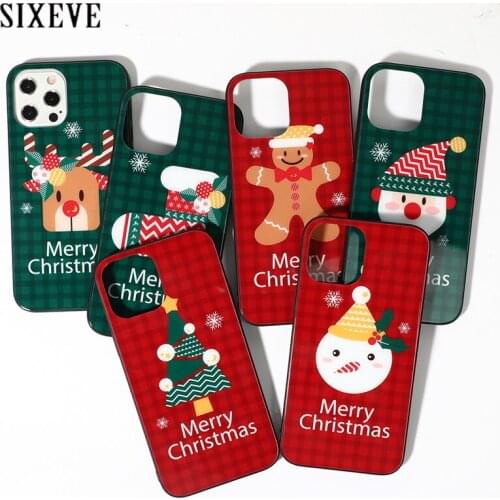 Christmas Cartoon Tempered glass Case For iPhone 11 12 Pro X XR XS Max 6 6S 8 7 Plus 5 5s SE 2020 Cover Snow Santa Reindeer Gift