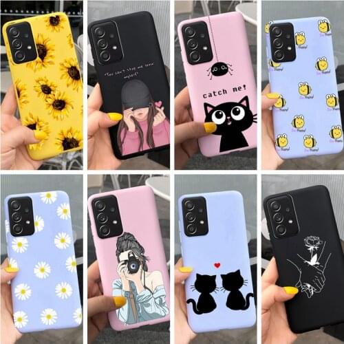 For Samsung Galaxy A52 Fundas Case Silicon Back Cover For Samsung A52 5G A 52 2021 Soft Case Bumper Coque Flower Daisy Cats 6.5"