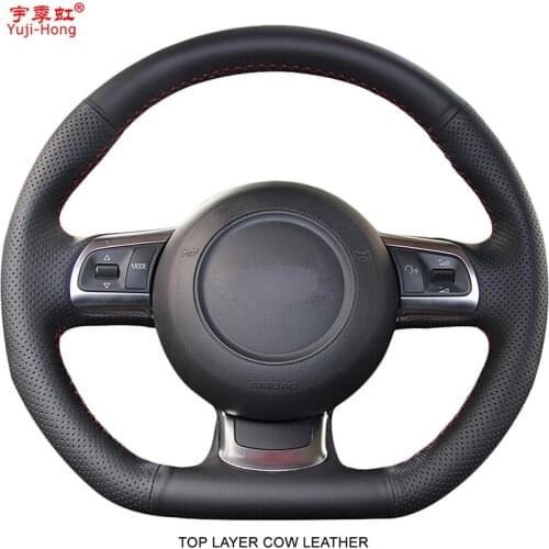 Yuji-Hong Top Layer Genuine Cow Leather Car Steering Wheel Covers Case for AUDI TT 2008-2013 R8 2014 TTS 2011-2013 Real Leather